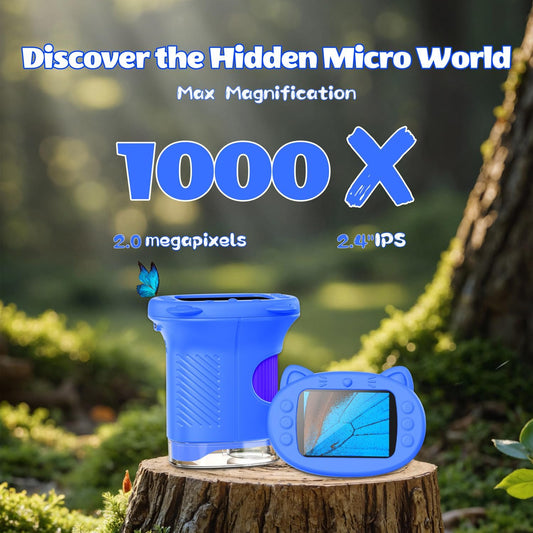 Kids Microscope, 1000X Portable Mini Pocket Microscope with 2.4″ IPS Screen & 8 LEDs, Rechargeable, STEM Educational Science Kit Toys, Best Christmas Birthday Gifts for 4-12 Year Old Girls