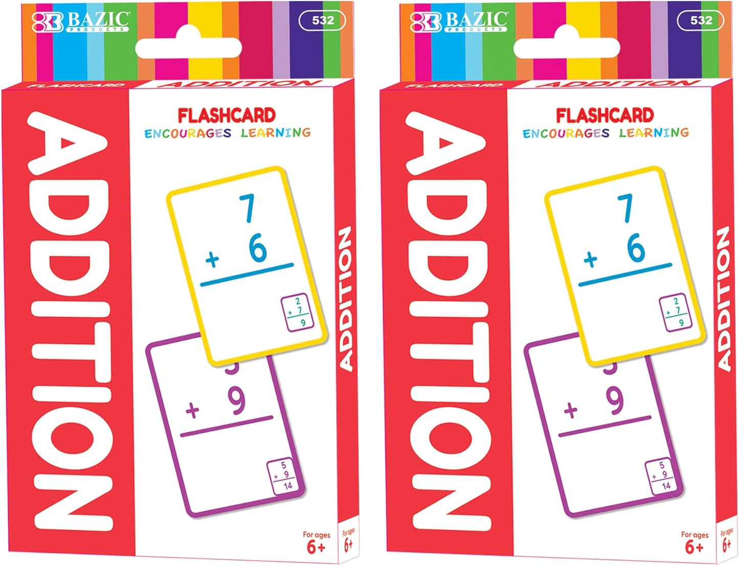 BAZIC Products Addition Flash Cards, Numbers Math Flashcards at School Home, Problem Solving (36/Pack), 24-Packs