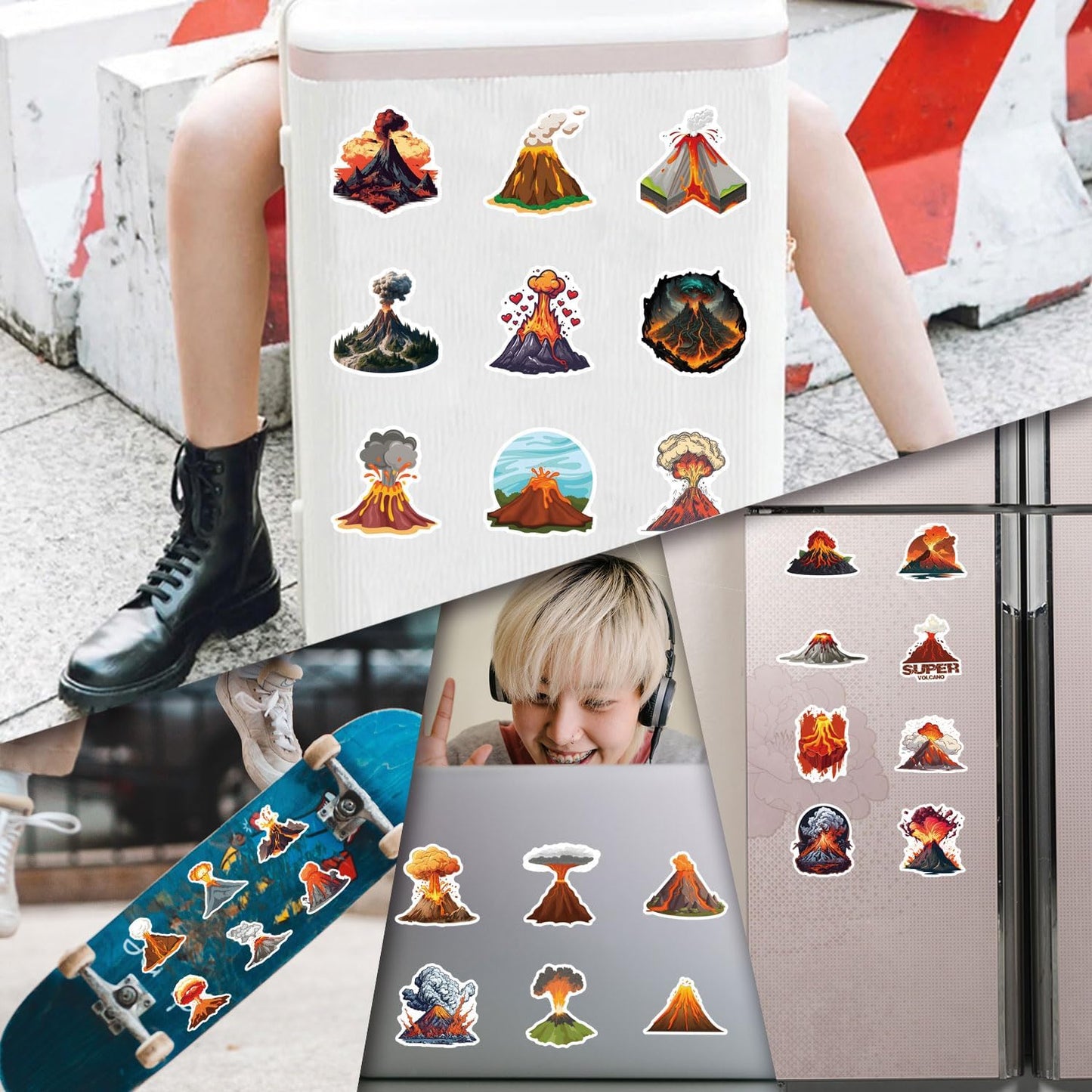 54 Pcs Volcano Stickers Pack for Kids Teens Adults, Volcanic Eruption Vinyl Waterproof Stickers and Decals for Water Bottles Skateboard Car Bike Phone Case Laptop, Volcano Birthday Party Favors