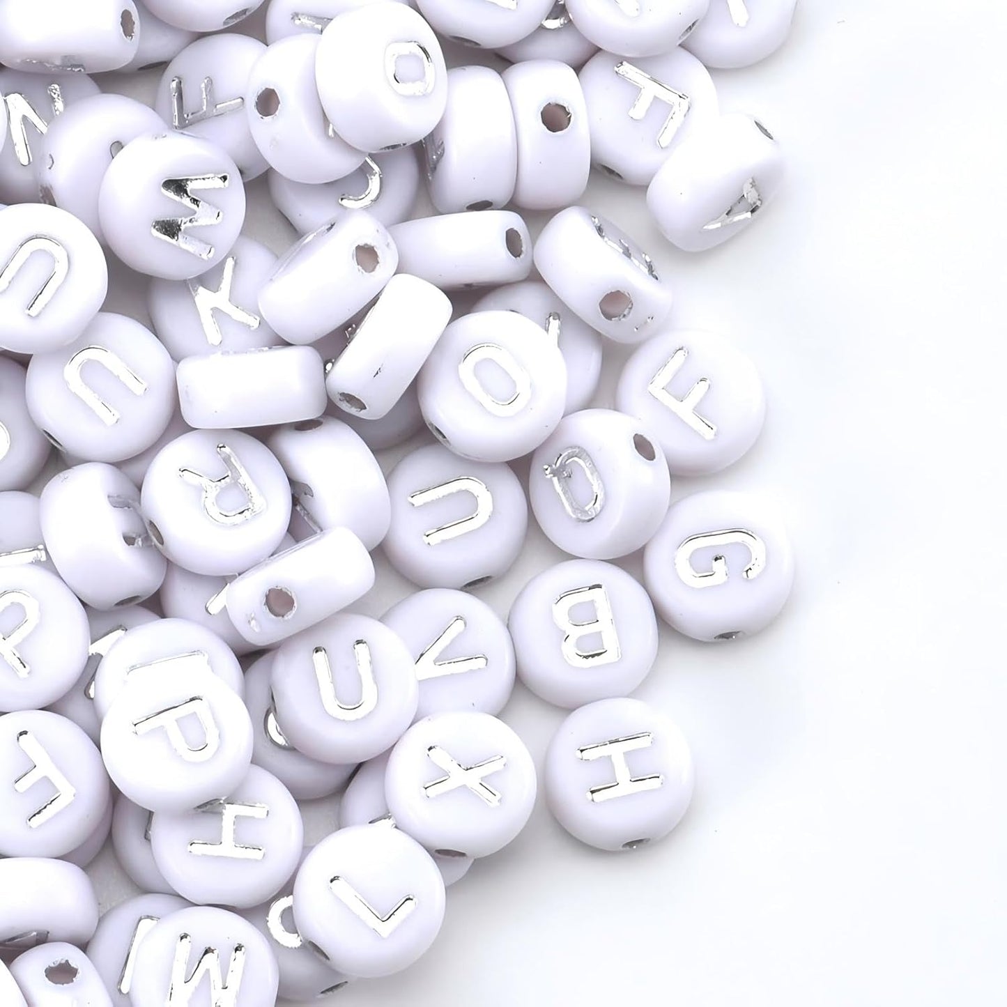 1600Pcs White and Silver Round Letter Beads A-Z, 4X7mm Acrylic Alphabet Beads for Jewelry Making