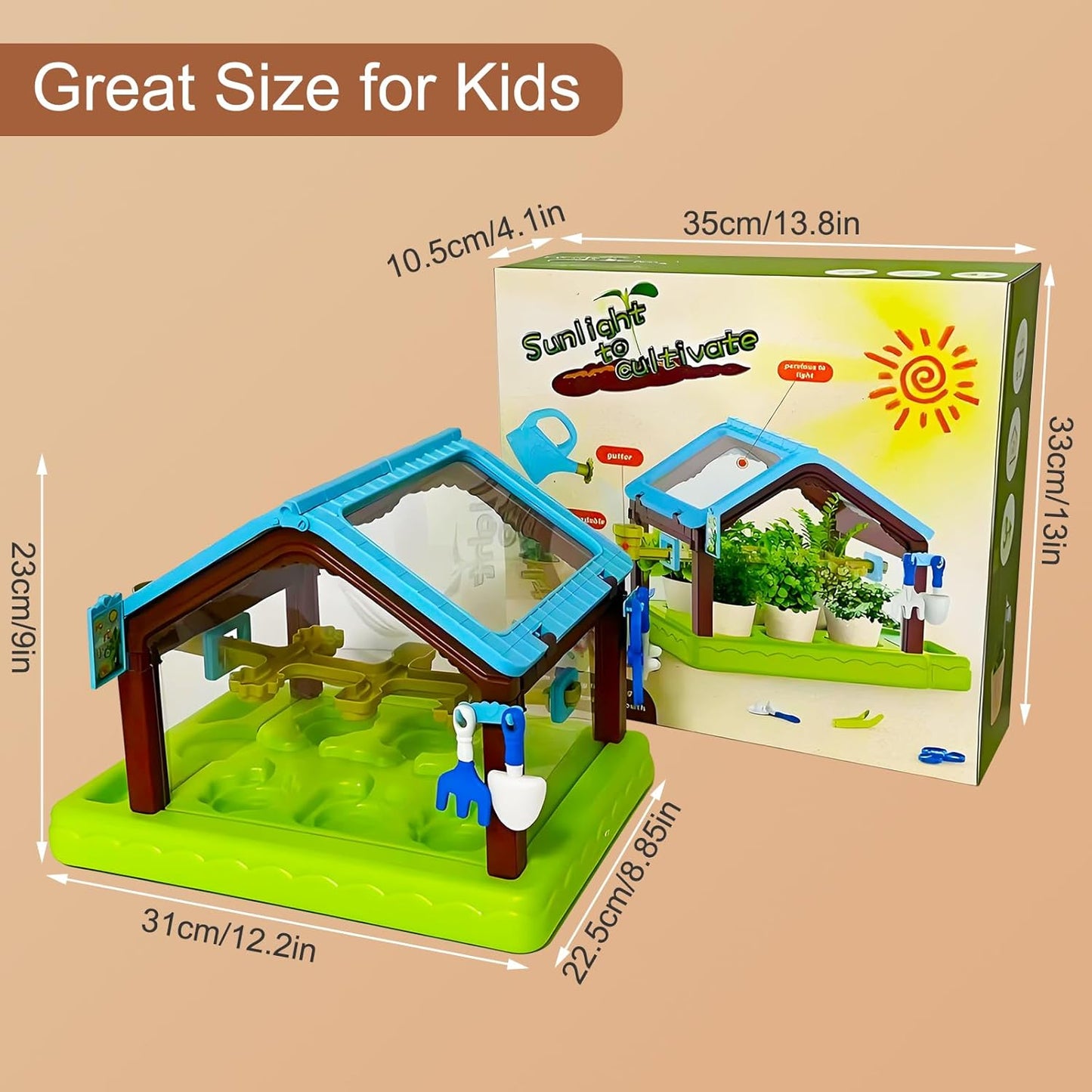 EXBEPE Kids Plant Growing Kit Greenhouse Growing Set with Drip Irrigation System and Grow Light Science Educational DIY Indoor Plant Gardening Toy for Kids