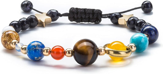Fesciory Women Solar System Bracelet Universe Galaxy The Eight Planets Guardian Star Natural Stone Beads Bracelet Bangle Gifts