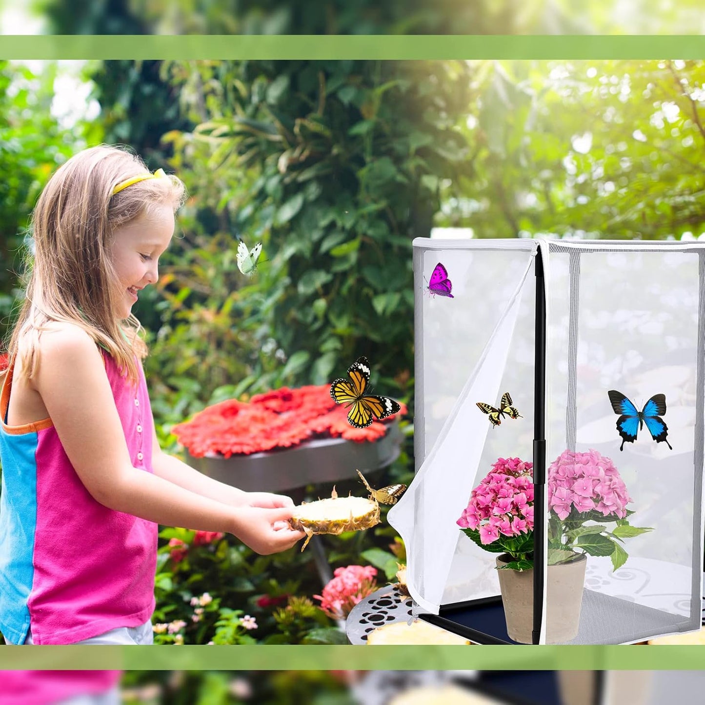 2 Pcs Monarch Butterfly Habitat Cage 30 Inch Tall Butterfly Enclosure Butterfly Hatching Kit Breathable Butterfly Mesh Cage with Sturdy PVC Frame Large Opening Door with Zipper for Hatching Butterfly