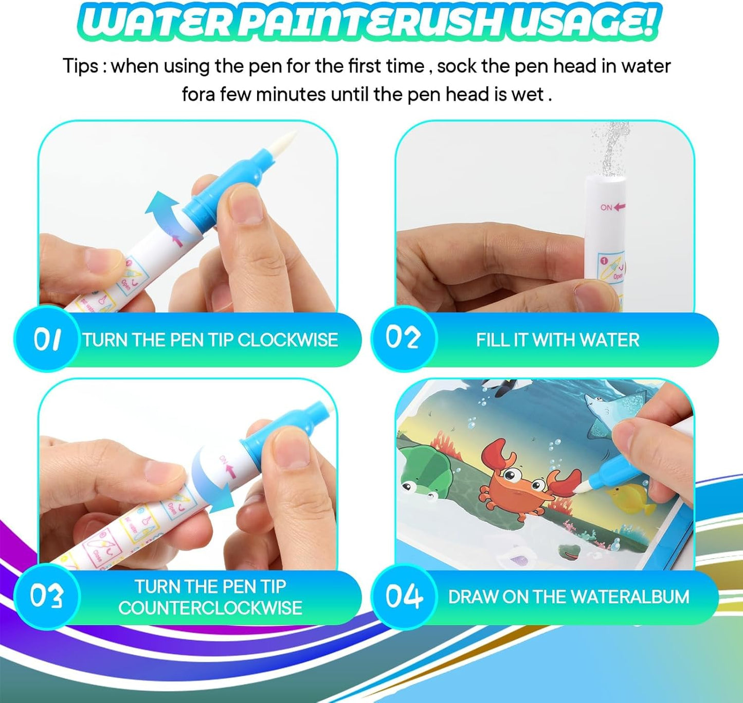 5 Pack Reusable Water Coloring Book for Toddlers, Water Doodle Book Toys, Paint with Water Books,Mess-Free Coloring Book, Portable Educational Doodle Drawing Toy,Educational Learning Kits Gifts