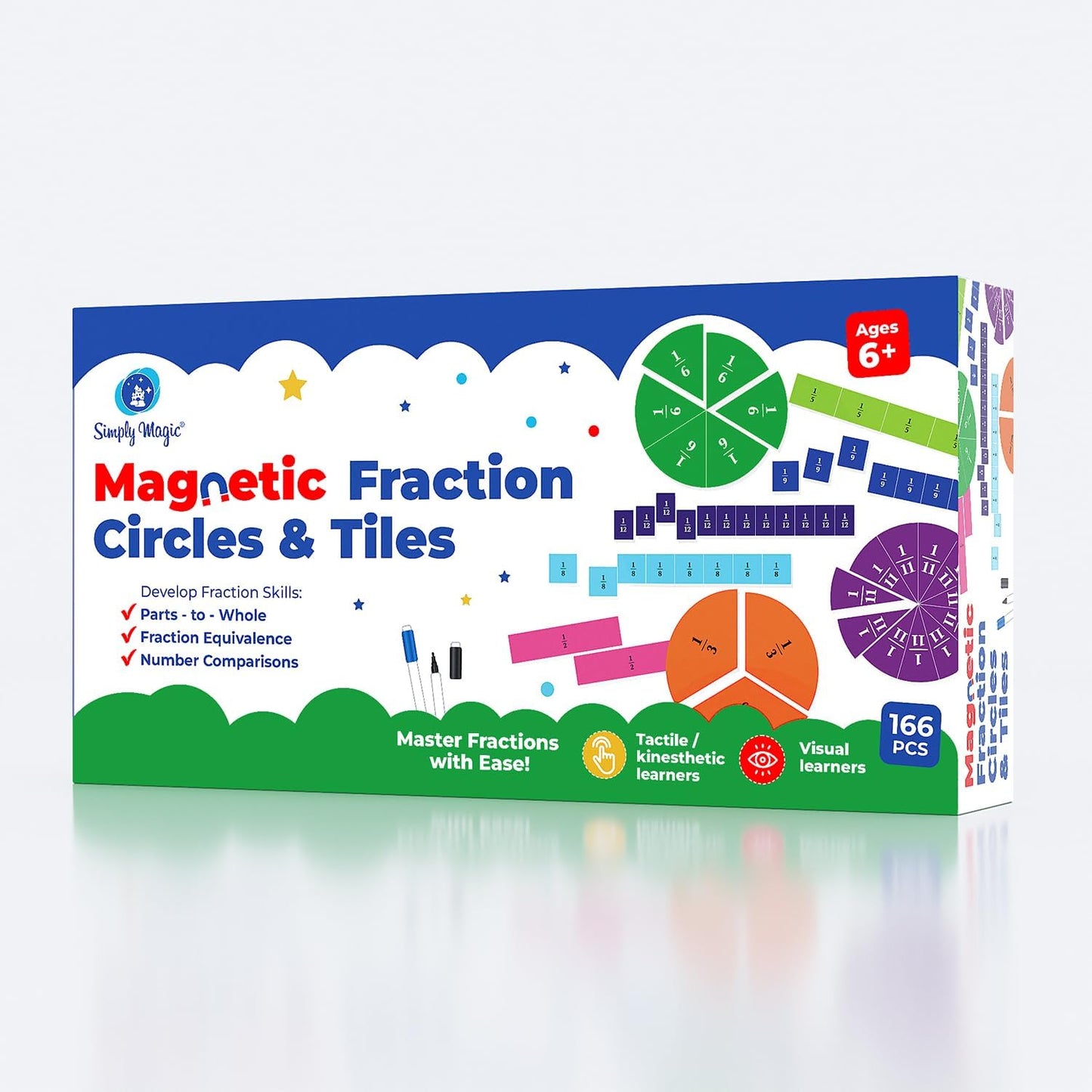 178 PCS Magnetic Fraction Circles & Fraction Tiles - Magnetic Fraction Strips & Bars Fraction Magnets Set Kit, Fraction Manipulatives Class Set, Fractions for Kids, Math Manipulatives - Simply Magic