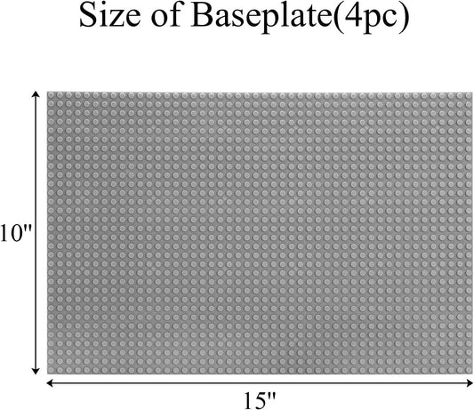 ZENFUN 4 Pack Baseplates Building Plates for Building Bricks, 10'' x 15''/25.5x38 CM, Classic Build Baseplates Compatible with Major Brick Brands, Grey