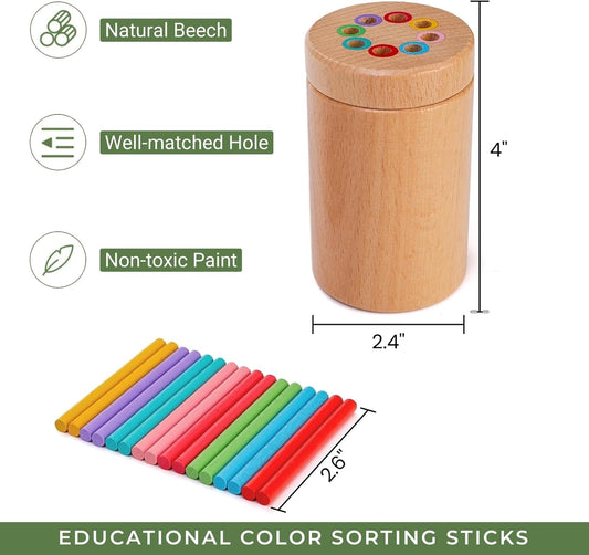 Woodern Montessori Sticks, 8 Colors Sorting Toys for Age 1-3, Educational Fine Motor Developmental Sensory Matching Game for Kids Boys Girls