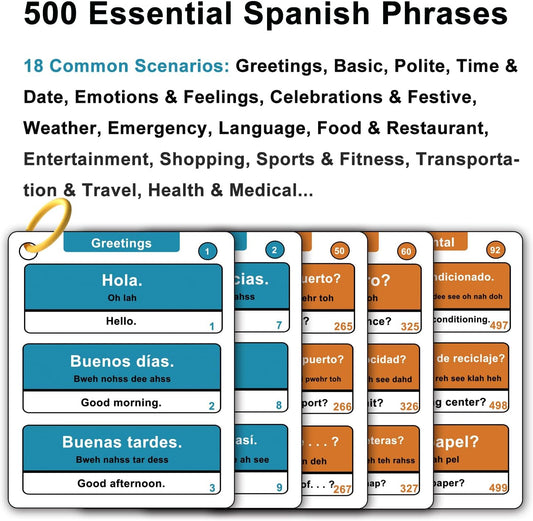 500 Common Spanish Phrases Flash Cards