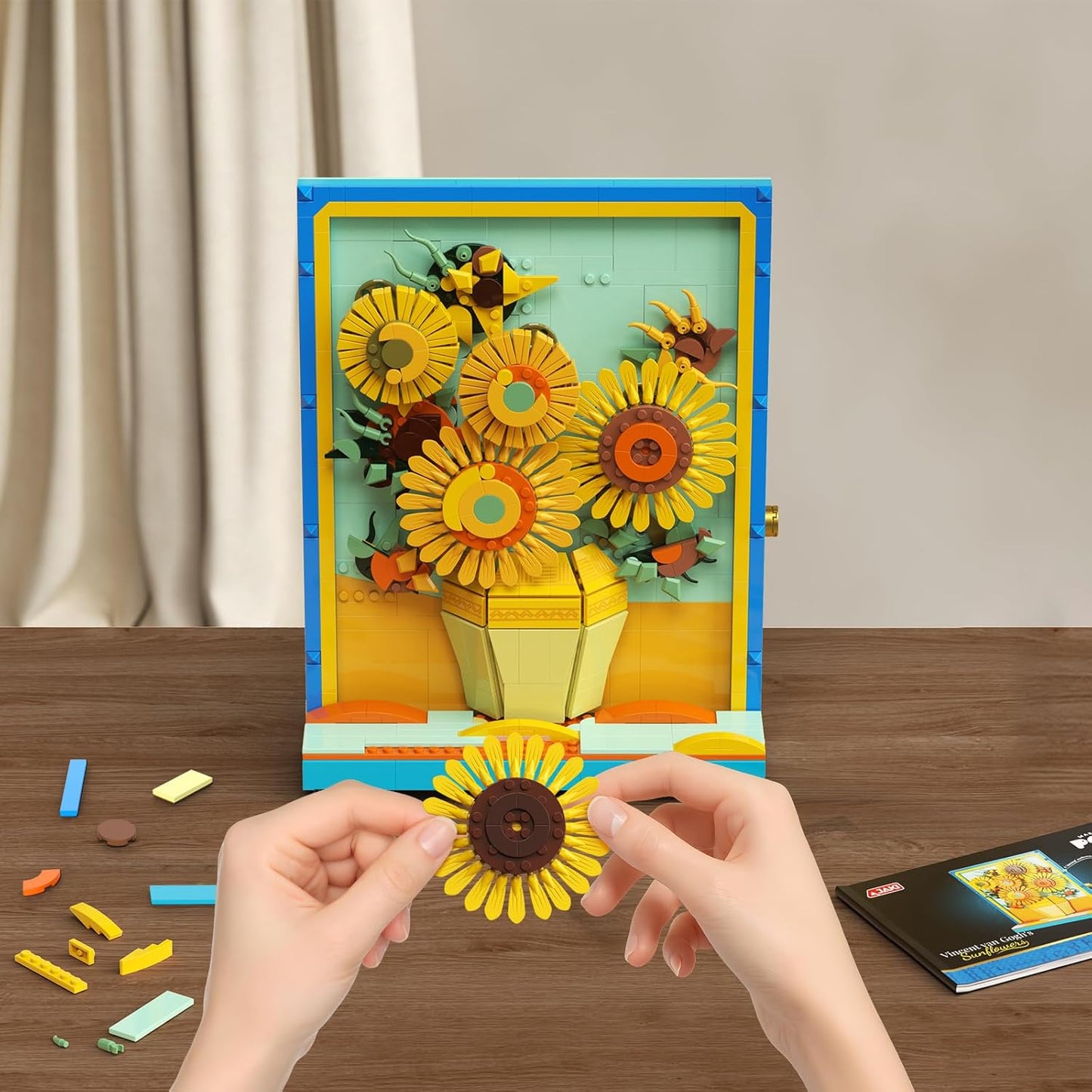 Rotatable Sunflower Building Set,Sunflowers Table Art Painting Frame,Home Office Table Centerpiece Decor,Gifts for Her Him Girls 14+