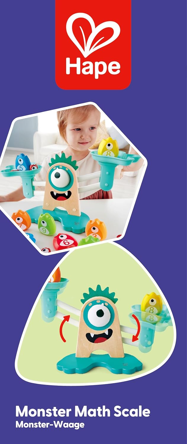 Hape Math Monster Scale Toy| 22 PCs Cute Counting Math Toy| STEM Educational Learning Counting Math Games for Preschool