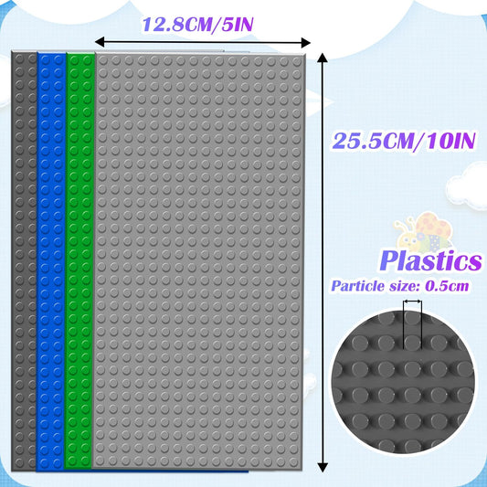 TORMEN 10x5 inch Classic Baseplates, Building Bricks Plates Compatible for Major Brands, & STEM Activities, Inspiring Creativity & Learning(Green*4