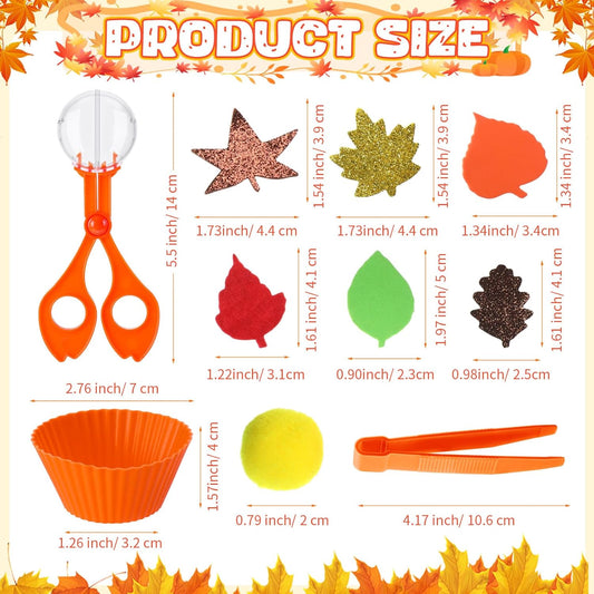 Blosssound 265 Pcs Fall Fine Motor Thanksgiving Counting Sorting Sensory Bin Filler Set Includes Pom Poms Fall Leaves Sorting Cups Tweezers Scissors Clips for Autumn Thanksgiving Decor Early Education