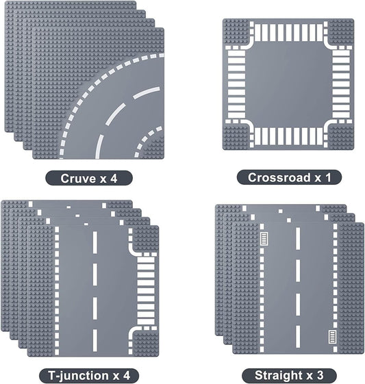 Road Base Plates for City Street Building Block, 12 Street Plates, 10"x10" Road Baseplates