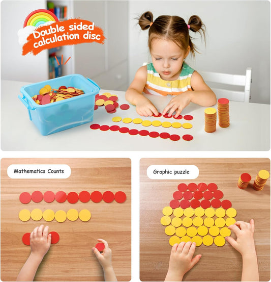 Counters for Kids Math 800 pcs Plastic Two-Color Red and Yellow Counter,Double Sided Counters Educational Toys to Help Kids Learn