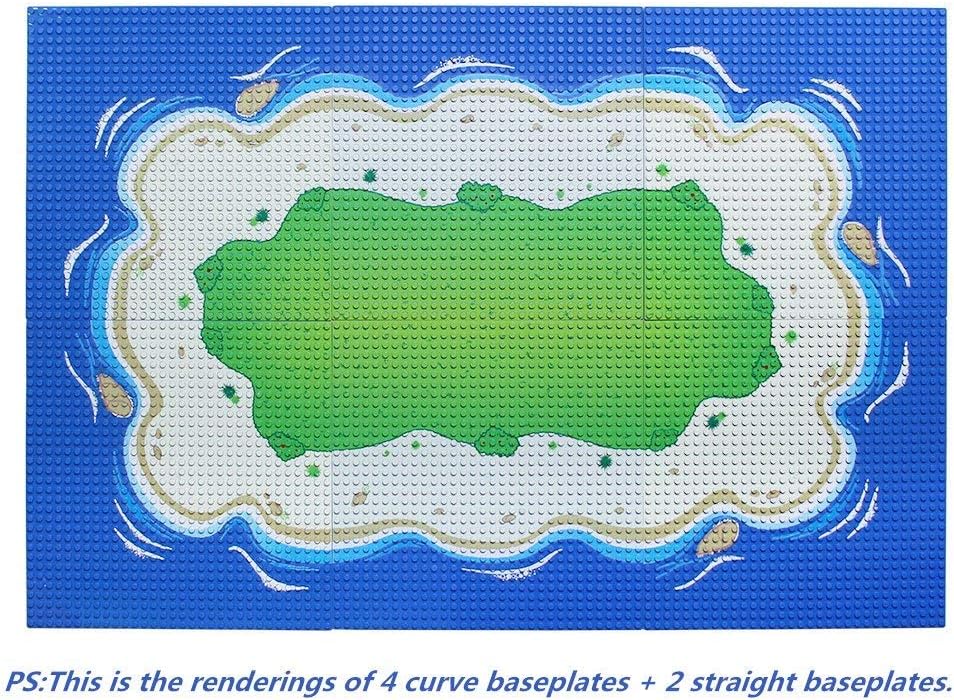 Feleph Classic Blue Baseplate for City Beach Road, Ocean Island Street Water Base Plate 10 x 10 Inches, Pirates Sea Toy Kit for Building Bricks Compatible with All Major Brands (Straight 4PCS)