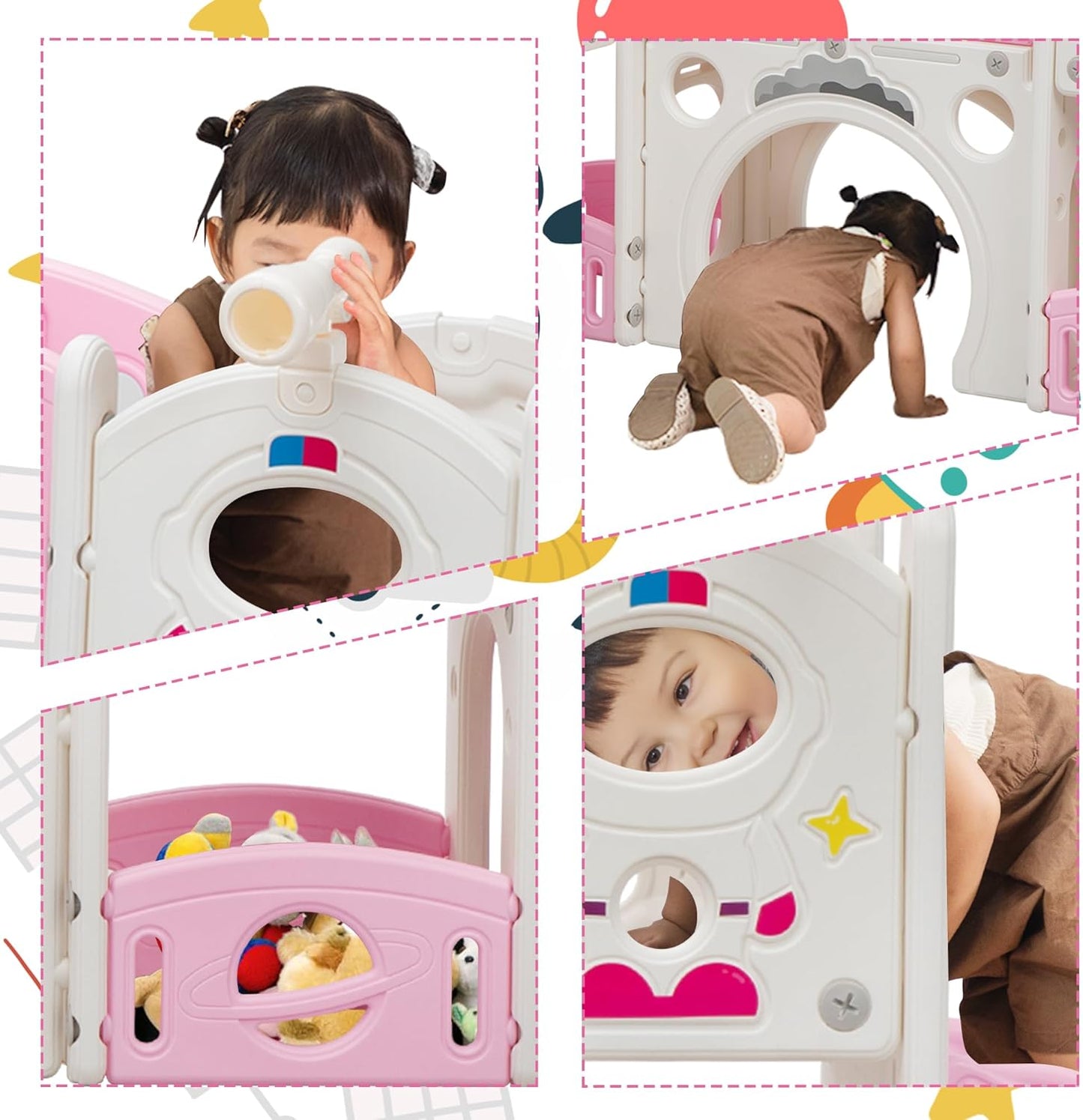 NYEEKOY 9 in 1 Toddler Slide and Climber Playset Freestanding Backyard Playground for Children Age 1-4, Indoor Outdoor Kids Slide with Basketball Hoop,Telescope, Ring-toss and Storage Space