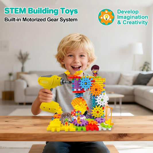248PCS STEM Building Toys, Electric Gear Building Blocks Toys Set with Drill, Montessori Toddler Screw Toy, Kids Tool Set Construction Toy for Boys Girls Ages 4-8