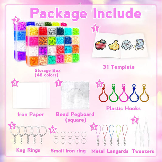 KIFHCMPR 5mm Fuse Beads Kit -72 Colors Craft Set for Kid.Fuse Beads Set with Pegboards, Ironing Papers and Accessories,Fuse Beads 4 Boxes, DIY Art Crafts Decoration Christmas Birthday Gift for Girls