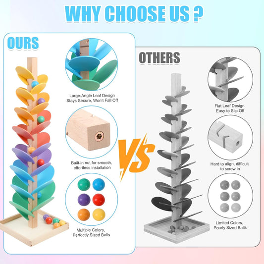 Wooden Marble Run Music Tree for Kids Ages 3+ - Upgraded Easy Assembly with Built-in Nuts, Montessori Toys for Toddlers, Color Sorting Marble Ball Run & Musical Game for Boys Girls 4-8