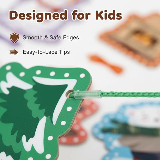 Well Tile 12 Pack Winter Lacing Cards Double Sided Sewing Cards with Colorful Laces Sewing Card for Educational and Learning Activity,Develops Hand-Eye Coordination & Fine Motor Skills