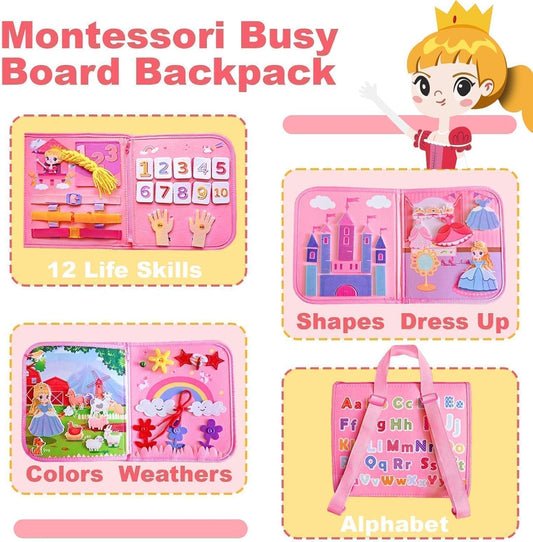 Montessori Busy Book for Toddlers 1 3, 19 in 1 Educational Learning Toys for Toddlers 2 4,Sensory Fine Motor Skills Activity Board for Girls Birthday Gifts,Busy Book Travel Toys