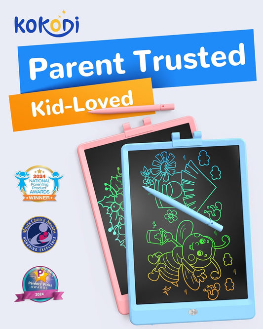 KOKODI LCD Writing Tablet, 12 Inch Colorful Toddler Doodle Board Drawing Tablet, Erasable Reusable Electronic Drawing Pads, Educational and Learning Toy for 3-6 Years Old Boy and Girls(Blue)