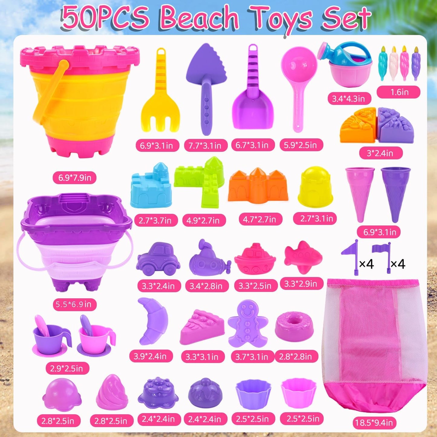 Elovien Beach Sand Toys, Large Dump Truck with Bucket, Sandbox Construction Toy Sand Castle Building Kit with Mesh Bag, Sand Molds, Shovels, Worker Figures, Kids Toddlers Summer Outdoor Travel Toys