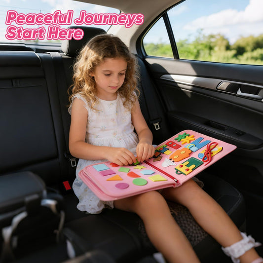 Unicorn Busy Board Sensory Toys for Girls, Montessori Sensory Educational Activities Busy Book for Learning Fine Motor Skills, Airplane Car Travel Toy, Girls Birthday Gifts.