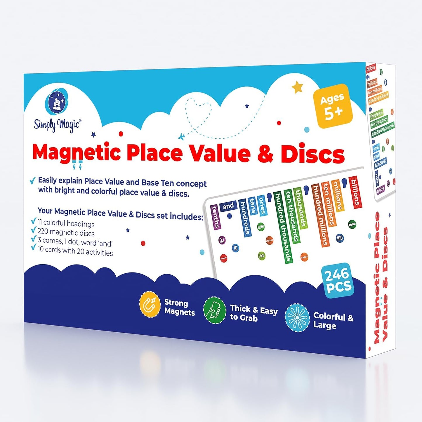246 PCS Display Magnetic Place Value & Discs Set - Place Value Manipulatives, Magnets, Magnetic Place Value Disks Chips, Magnetic Base 10, Magnetic Math Base Ten Manipulatives - Simply Magic