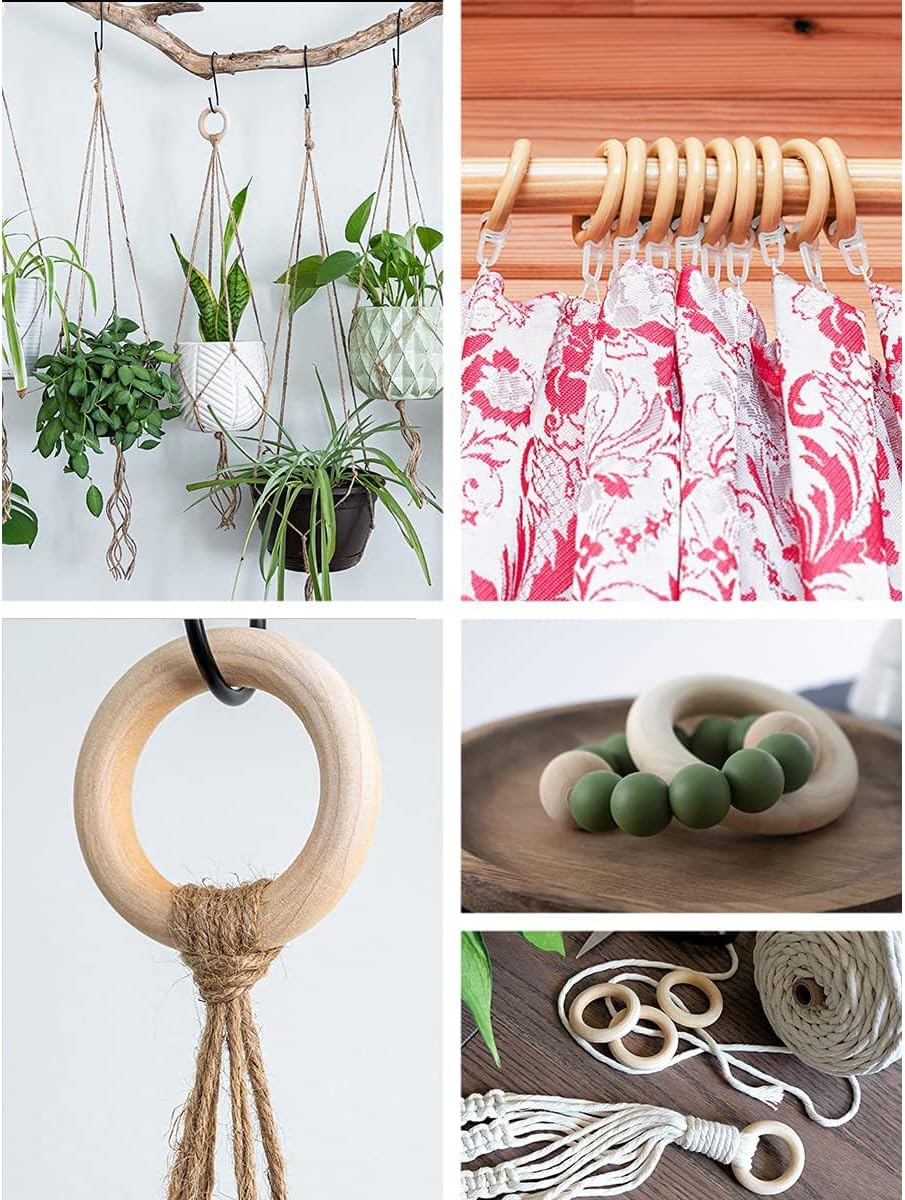 30 Pcs Wooden Rings for Craft, 55mm 2.2inch, Natural Wood Rings for Macrame Pendant Connectors,Jewelry Making, Decor DIY Craft