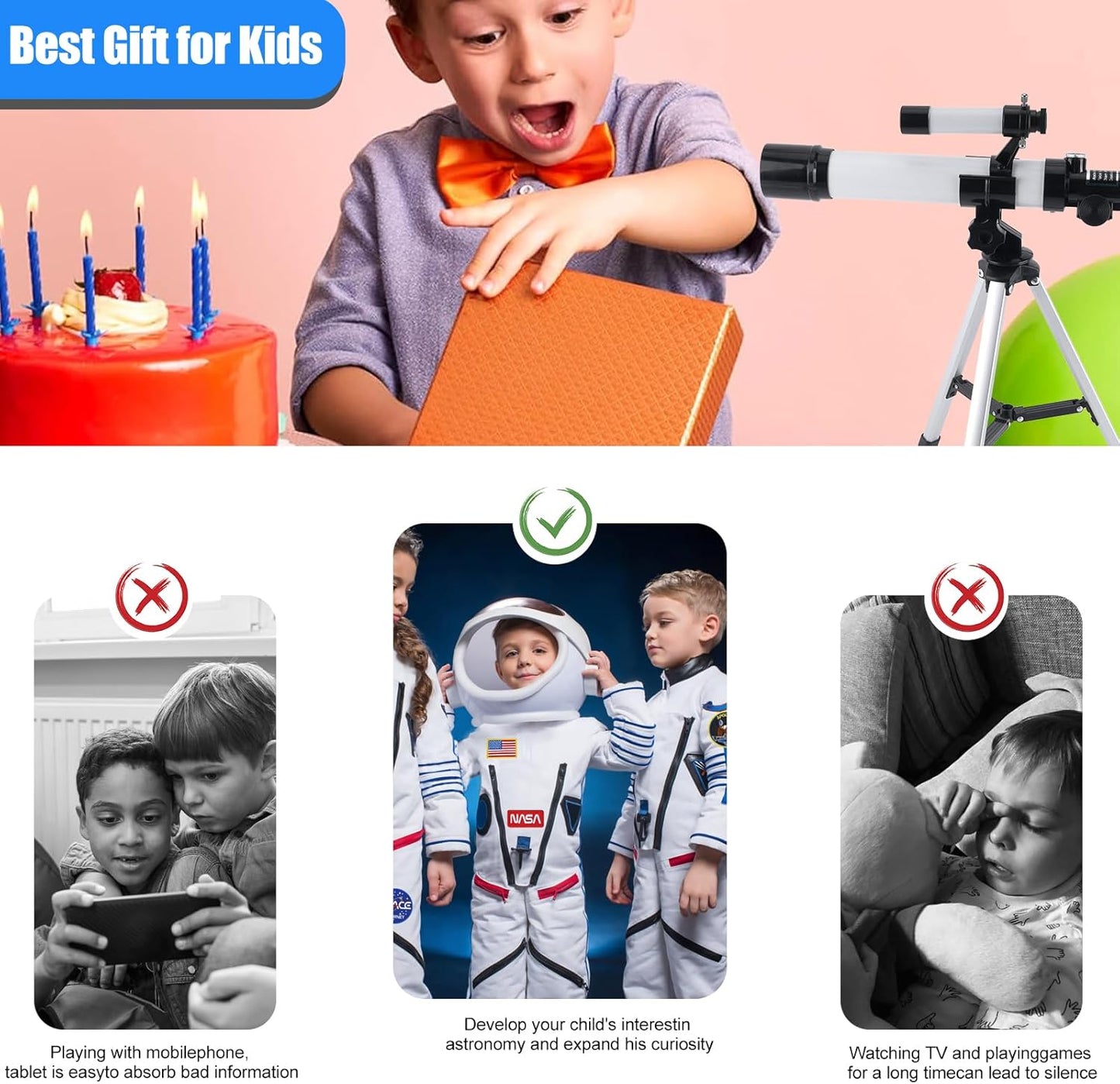 Telescope for Kids & Beginners 40mm Aperture 400mm AZ Mount Astronomical Refracting Telescope with Finder Scope Compass and Tripod