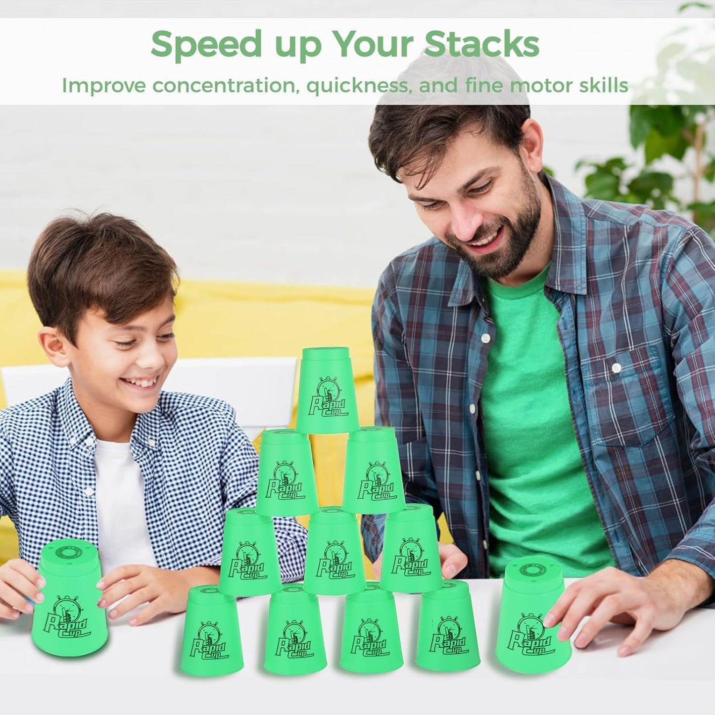 yeesport Sport Stacking Cups, 96pcs Sports Stacking Cups Sports Training Game for Challenge Competition Travel Party Gift for Kids and Adults (4 Blue+ 4 Green) 1
