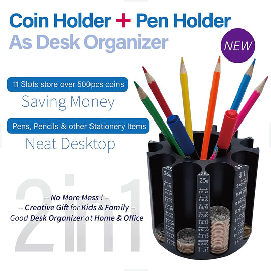 Byteen8 Coin Counter Change Sorter|Pen & Pencil Holder as Desk Organizer|Piggy Bank for Adults & Kids|Coin Bank & Wrappers store 500pcs|Creative Gifts for Kids & Family|Easy to use