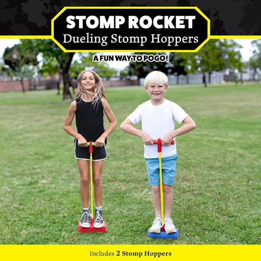 Dueling Stomp Hopper Pogo Stick - Jump, Bounce & Squeak Foam POGO Jumper for Kids - Toddler Pogo Stick with Soft Grips & Stretchy Bands - STEM Indoor & Outdoor Toys for 3-5 Year Olds