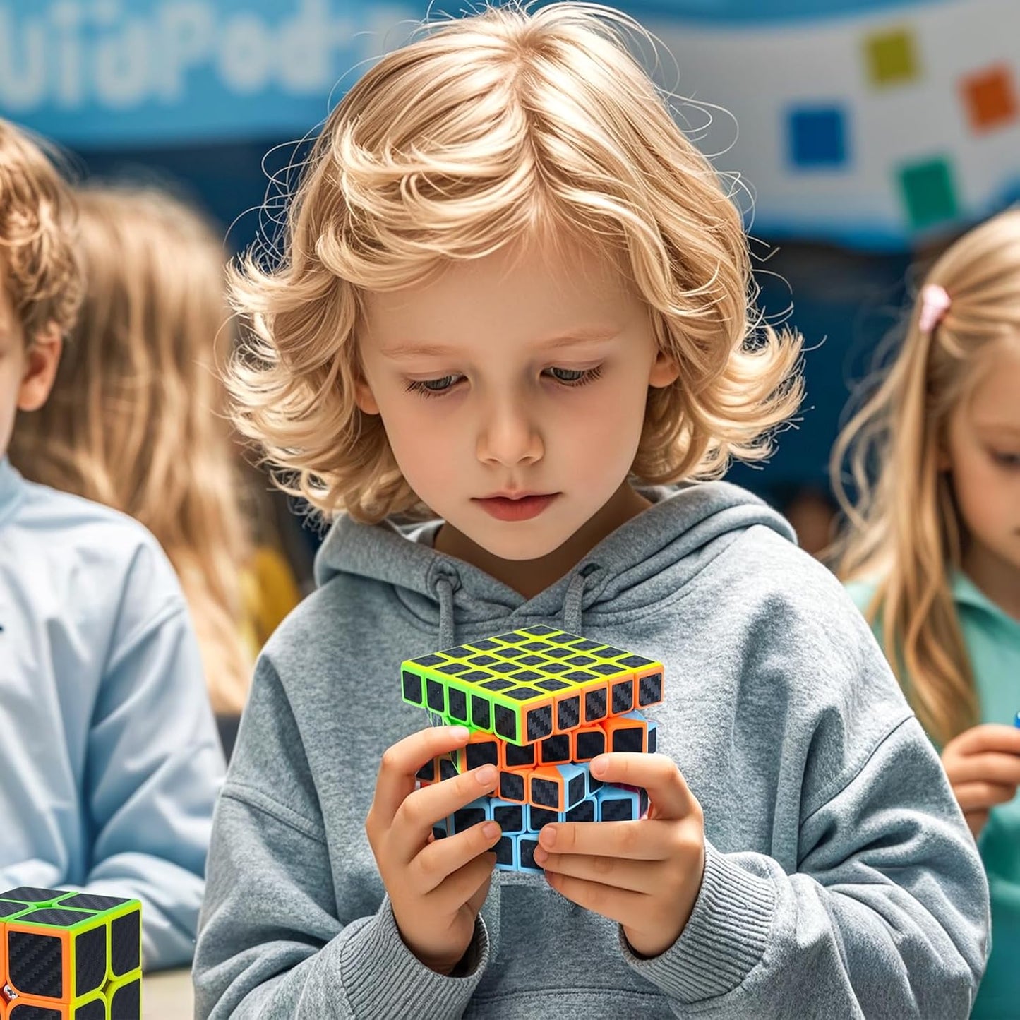 AuntyFey Speed Cube Set 5 Pack Bundle of 2x2, 3x3, 4x4, 5x5, Pyraminx Magic Speed Cube, Puzzle Cube for Kids & Beginner & Adults