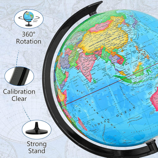Political Globe, 13in Educational Globes for Classroom, Political Teaching Tool with HD Waterproof & Writable Erasable Surface, 360° Spinning for Education & Desk Decor