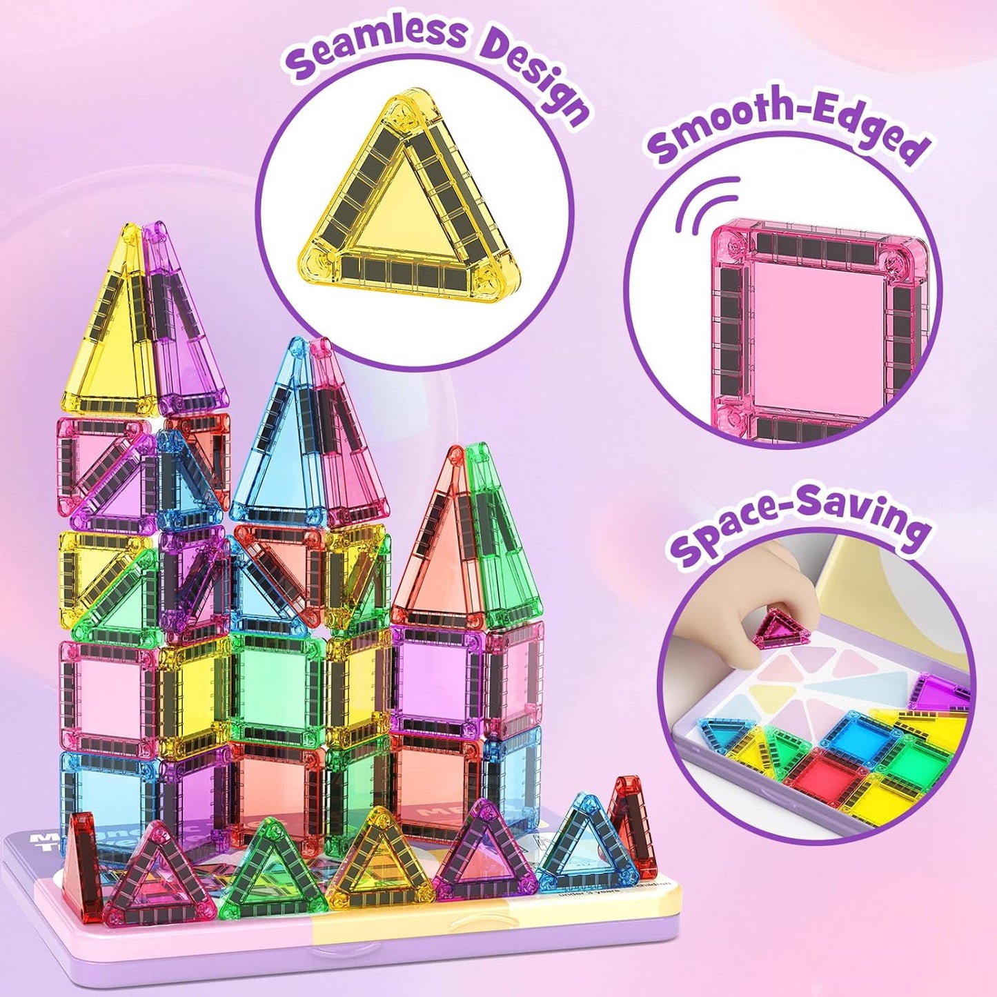 42-Piece Mini Magnetic Tiles Travel Set with Metal Storage Box - Portable STEM Building Blocks for Kids Ages 3-8, Montessori Educational Toys for Airplane & Car Rides, Gift for Boys & Girls