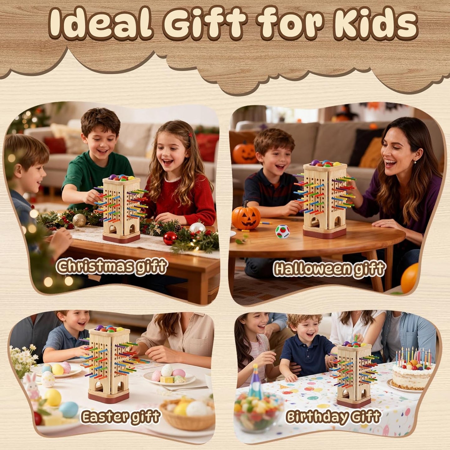 Montessori Game Wooden Board Game, Multiplayer for Kids 4-8, Math Educational, Fine Motor Skill Toy for Girls Boys, Classic Fun Games for Age 3 4 5 6 7 8 Girls Boys Gifts (Storable)