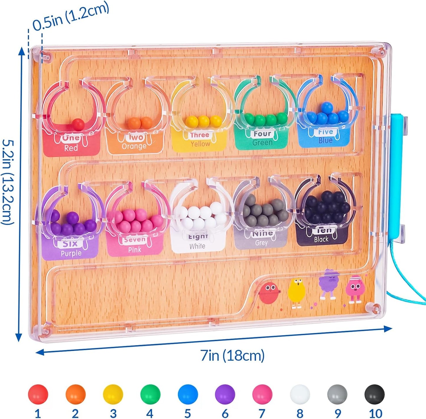 Wood Grain Magnetic Color & Number Maze – Montessori Toddler Wooden & ABS Puzzle Board with Secure Screwed Panel, Educational Color Matching & Counting Toy for Kids Ages 3+(Natural)