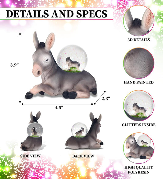 CoTa Global Donkey Snow Globe Decor - Beautiful Pink Sparkle Snow Donkey Figure Decor, Unique Snow Globes for Kids and Adults, Collectible Glitter Globes Ornament for Home, Birthday, Christmas - 45mm