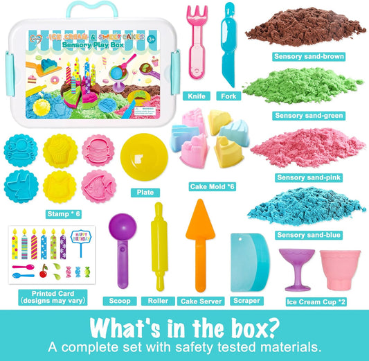 Carolart Pet Sensory bin,Dog and Cat Sandbox for Kids,Kids Play Sand Kit,Pet Play Set with Sensory Sand,Pet Care Play Set,Role Pretend Play Beach Toy Birthday Gift for Girls Boys 3 4 5 6 Years Old