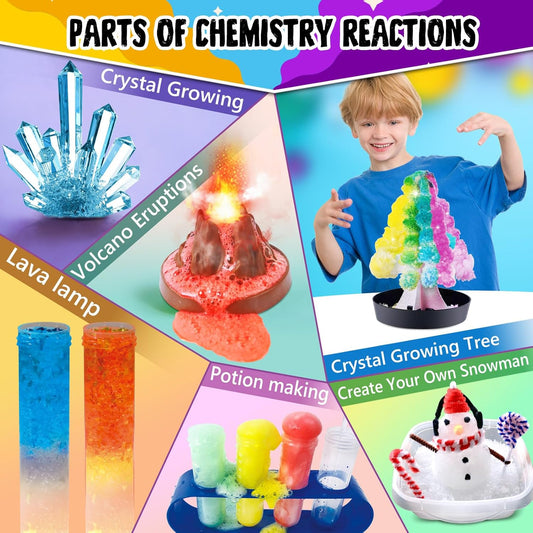 PATIFEED 110 Science Experiments Kit for Kids, Educational Science Lab Chemistry Set, Birthday Toys Gifts for Boys Girls, Volcano Eruption, Crystal