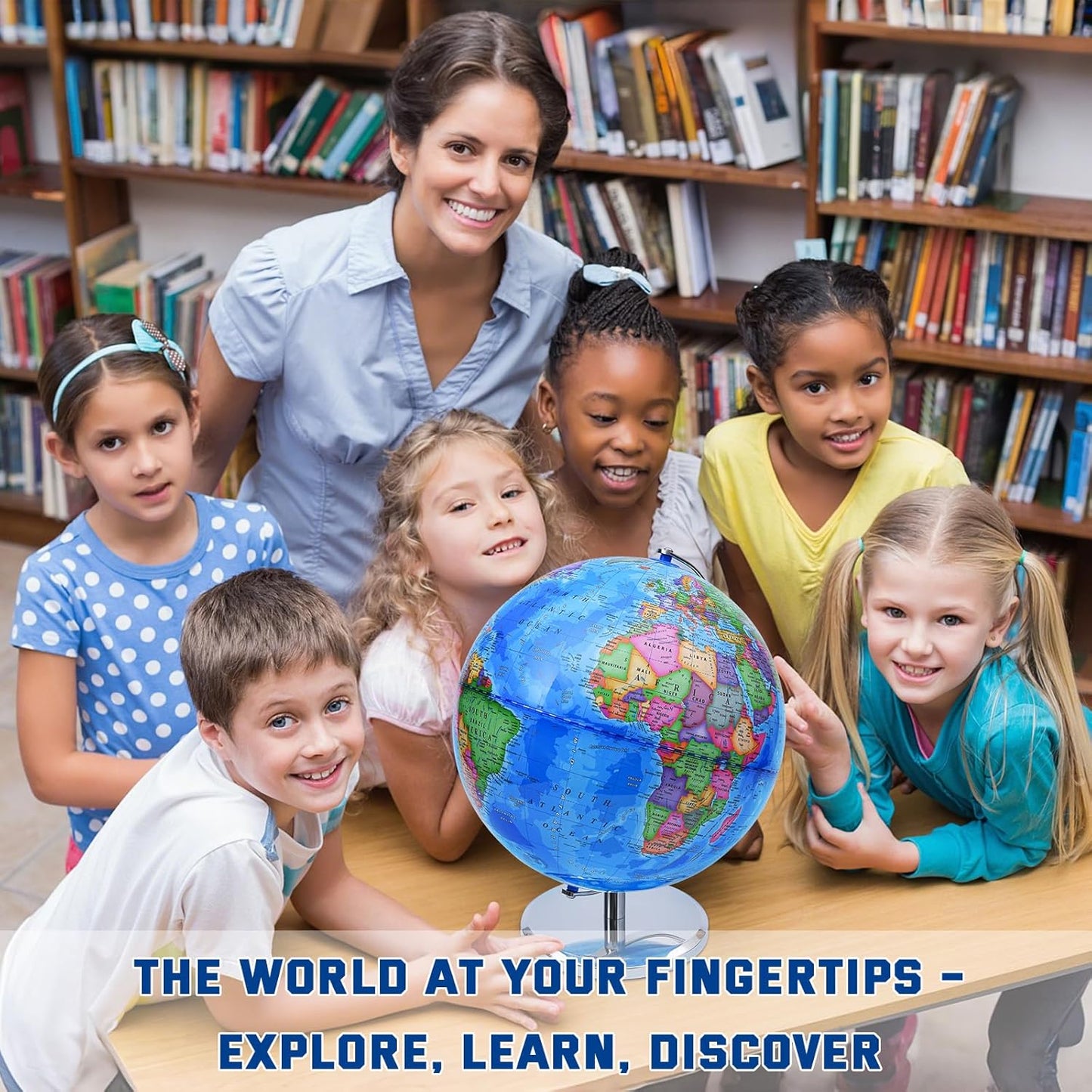 World Globe for Kids Learning - 6 inch Interactive Earth Globe with Stand for Children Students Educational Geography, Spinning World Globes Map Decorative Kids Room Classroom, Desk, Office, Home