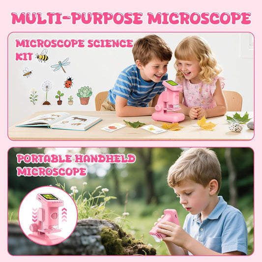 1200X Microscope for Kids, 2 in 1 Handheld & Desktop Digital Microscope with 9 Slides Science Kit, Portable Microscope HD Screen Video Record, STEM Educational Toys Gifts for Ages 3-12 Boys Girls