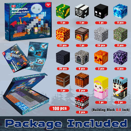Goody King Magnetic Blocks |100PCS Magnetic Building Blocks Magic‘s House Magnetic Cube,Magnetic Blocks for Kids Ages 3-10,STEM Montessori Stacking Toy, Sensory Tiles Building Birthday for Toddlers
