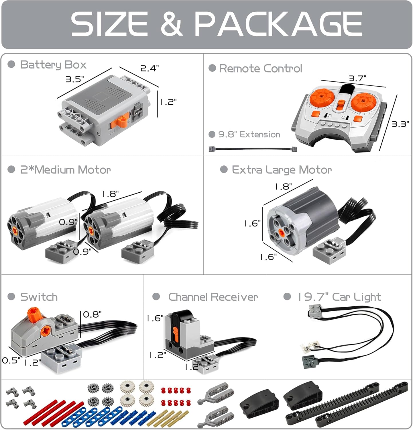 54PCS Power Function Motor Set, Infrared Remote Control&Battery Pack Motor Kit, Compatible with Building Blocks,Technic Sets, Light Electric Functions Motors and Gears, Kid&Adult