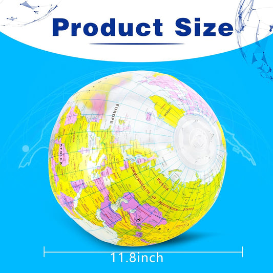 16 inches Inflatable Globe Blow up World Globe PVC Earth Beach Ball Globe Toys for Kids Swimming Pool Game Classroom Playing or Teaching Party Favors Decorations