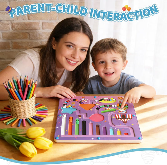 Montessori Toys Magnetic Maze, Magnetic Color and Number Maze, Wooden Maze for Ages 2-4,Toddler Fine Motor Skills Toys for Boys Girls