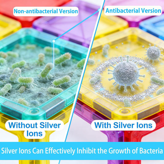 Upgraded Antibacterial Magnetic Tiles - 106 PCS Magnet Building Tiles with 2 Cars for Kids, Inhibits Bacterial Growth for Safe Play, 3D STEM Educational Construction Blocks & Xmas Gift