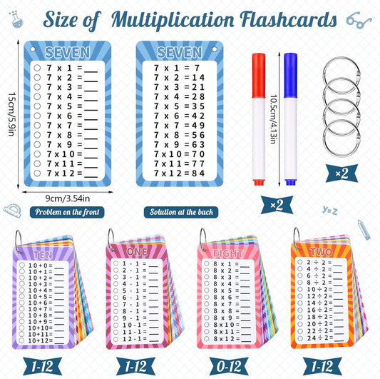 13 Pcs Multiplication Flashcards 0-12, Times Table Flash Cards Multiplication Chart Multiplications Game Math Flashcards for 1st to 3rd Grades